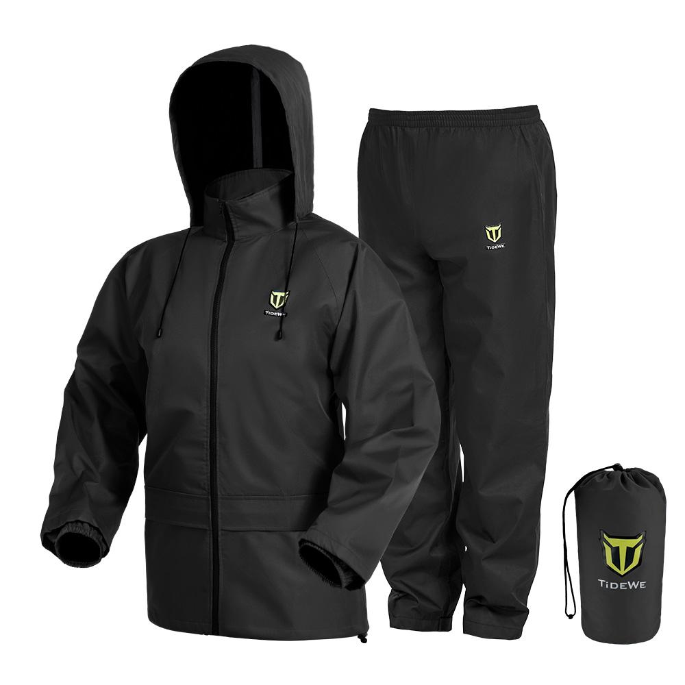 TideWe Rain Suit, Waterproof Breathable Lightweight Rainwear Rain Coat & Pant Black